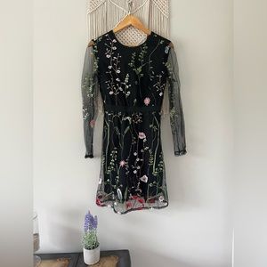 NEVER WORN; Above-the-knee, black floral dress